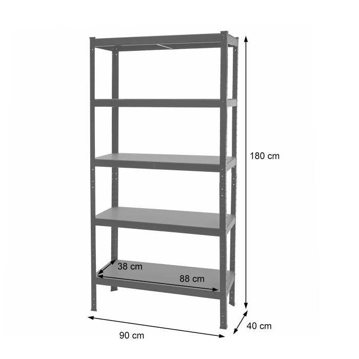 2er-Set Schwerlastregal HWC-E33, Kellerregal Steckregal Lagerregal, 875kg Stahl 5 Bden ~ schwarz 180x90x40cm