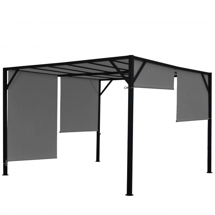 B-Ware (Fe verbogen, SK 3) | Pergola Baia, Terrassenberdachung, stabiles 6cm-Stahl-Gestell + Schiebedach grau ~ 4x4m