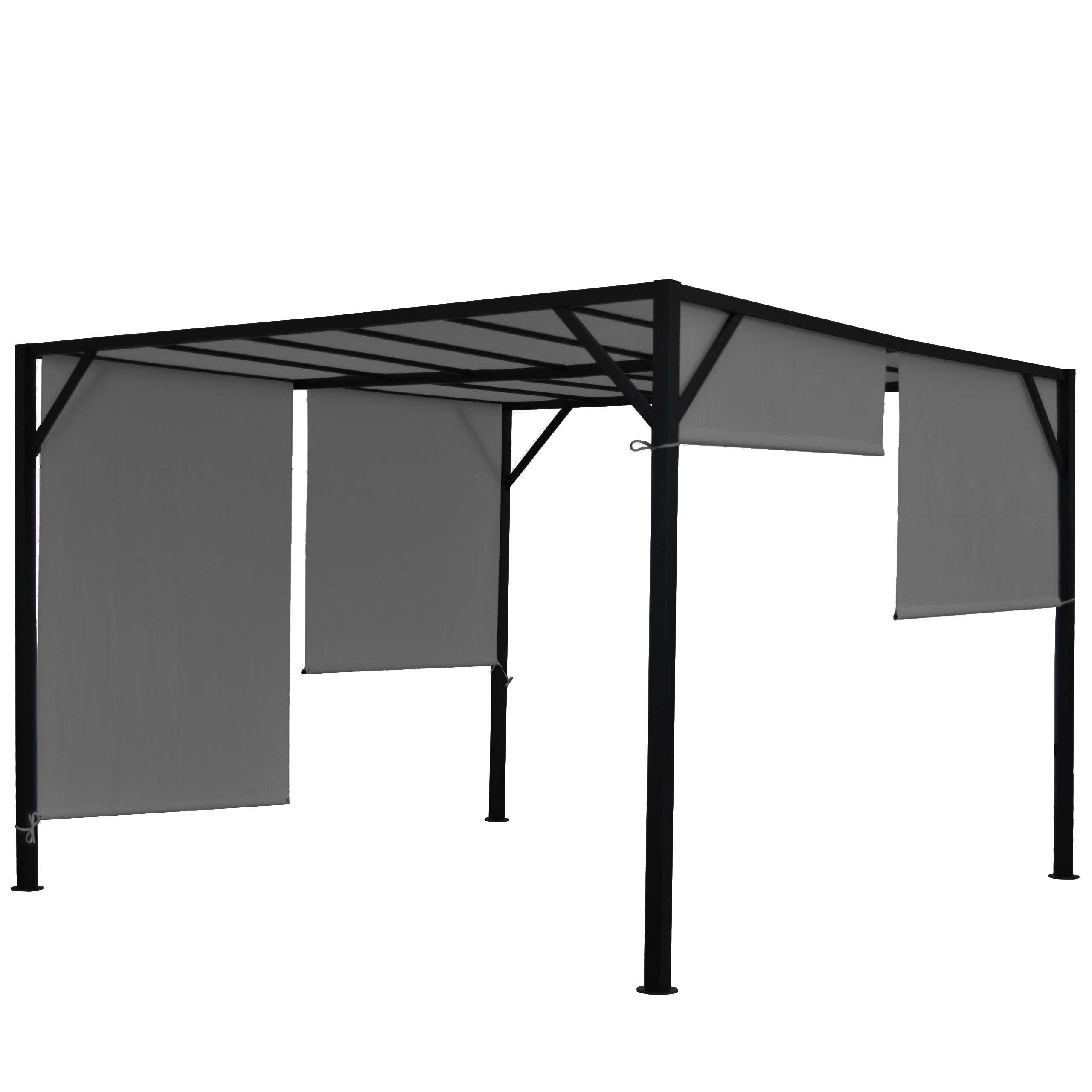 Pergola Baia, Garten Pavillon Terrassenberdachung, stabiles 6cm-Stahl-Gestell + Schiebedach grau ~ 4x4m