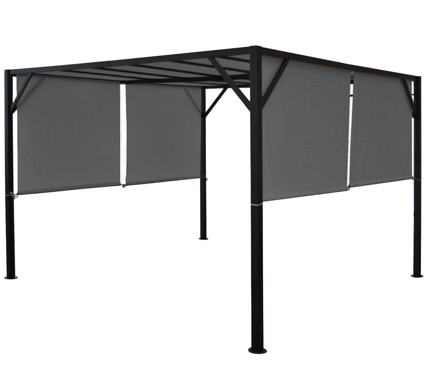 Pergola Baia, Garten Pavillon Terrassenüberdachung, stabiles 6cm-Stahl-Gestell + Schiebedach grau - 4x4m