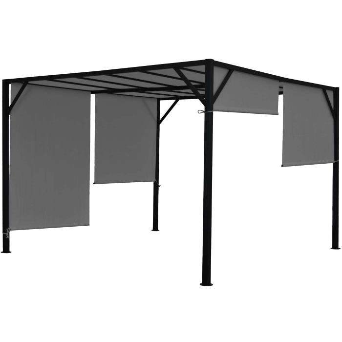 B-Ware (Fe verbogen, SK 3) | Pergola Baia, Terrassenberdachung, stabiles 6cm-Stahl-Gestell + Schiebedach grau ~ 4x4m