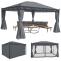 Pergola Cadiz, Garten Pavillon, stabiles 7cm-Gestell mit Seitenwand + Moskitonetz ~ grau 4x3m