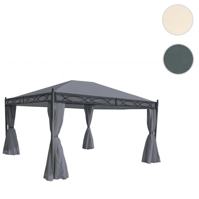 Pergola Cadiz, Garten Pavillon, stabiles 7cm-Gestell mit Seitenwand + Moskitonetz ~ grau 4x3m