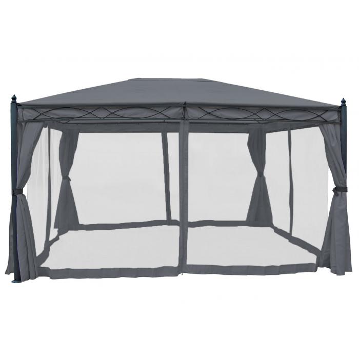 Pergola Cadiz, Garten Pavillon, stabiles 7cm-Gestell mit Seitenwand + Moskitonetz ~ grau 4x3m