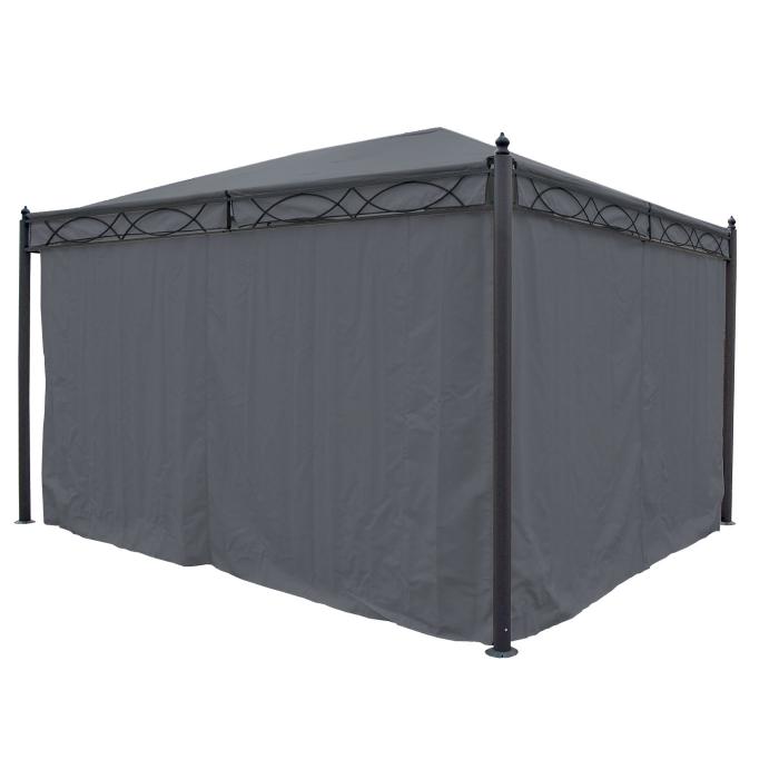 Pergola Cadiz, Garten Pavillon, stabiles 7cm-Gestell mit Seitenwand + Moskitonetz ~ grau 4x3m