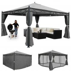 Pergola Cadiz, Garten Pavillon, stabiles 7cm-Gestell mit Seitenwand + Moskitonetz ~ grau 4x4m