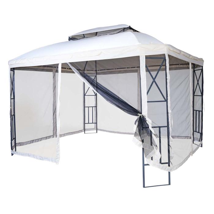 Pergola HWC-E42, Garten Pavillon, mit Moskitonetz 3,6x3m ~ creme