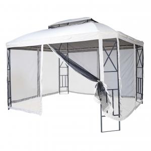 Pergola HWC-E42, Garten Pavillon, mit Moskitonetz 3,6x3m ~ creme