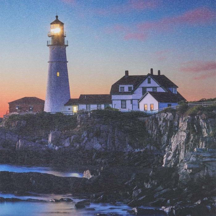 2er-Set LED-Bild, Leinwandbild Leuchtbild Wandbild 40x60cm, Timer ~ Lighthouse