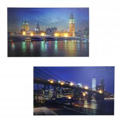 2er-Set LED-Bild, Leinwandbild Leuchtbild Wandbild, Timer Bridges 40x60cm