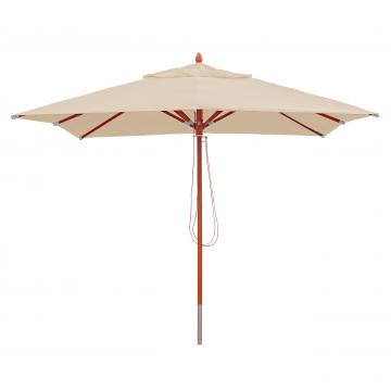 Gastronomie Holz-Sonnenschirm HWC-C57, Gartenschirm, Polyester/Holz 14kg, eckig 3x3m Seilzug stosicher ~ creme