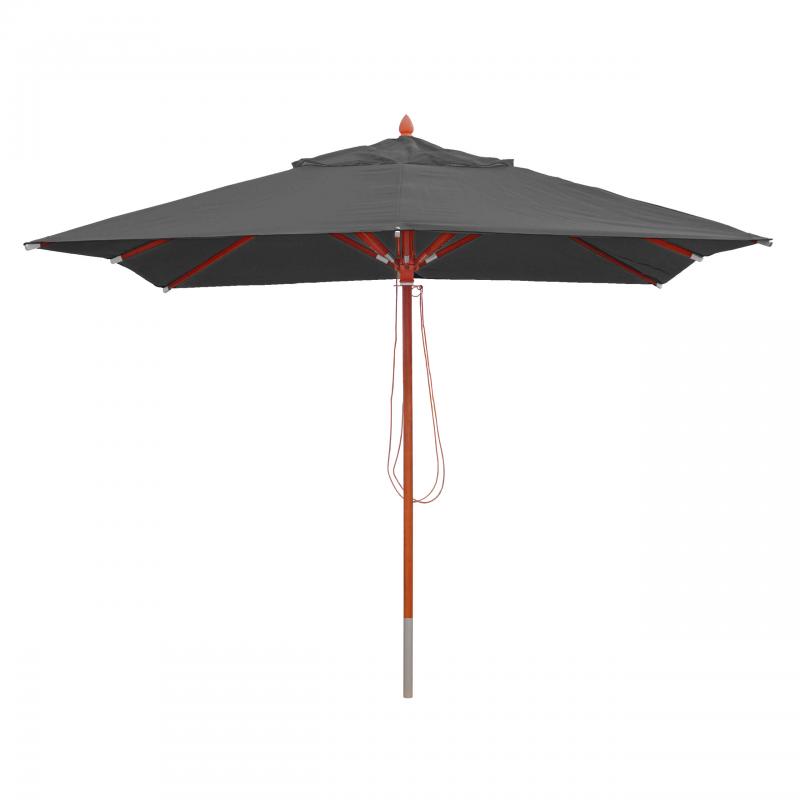 Gastronomie Holz-Sonnenschirm HWC-C57, Gartenschirm, Polyester/Holz 14kg, eckig 3x3m Seilzug stosicher ~ anthrazit