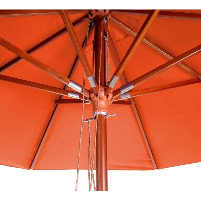 Retourenware | Gastronomie Holz-Sonnenschirm HWC-C57, Gartenschirm, Polyester/Holz 16kg, rund 4m Seilzug terracotta