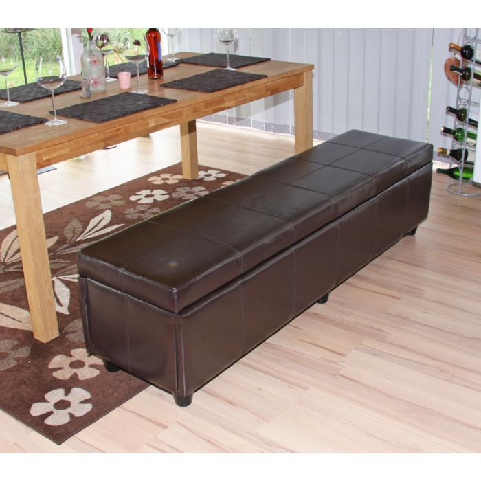 Aufbewahrungs-Truhe Kriens XXL, Leder + Kunstleder, 180x45x45cm ~ braun