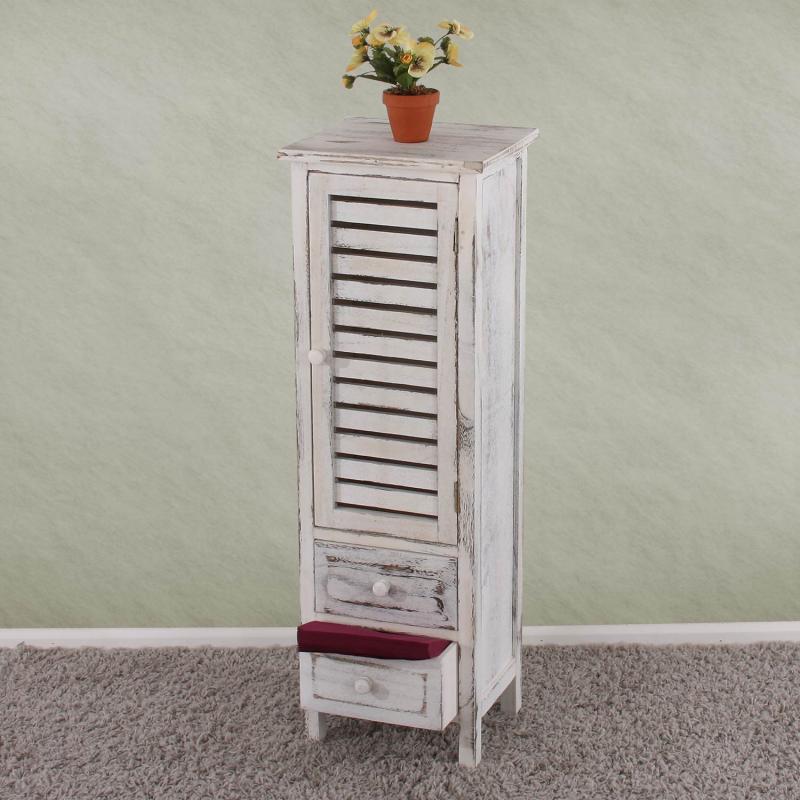 B-Ware (Fe gebrochen/Magnete lose SK5) | Kommode Schrank, 90x30x25cm, Shabby-Look, Vintage ~ wei