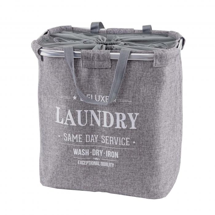 Wschesammler HWC-C34, Laundry Wschekorb Wschebehlter mit Kordelzug, 2 Fcher Henkel 54x52x32cm 89l ~ grau