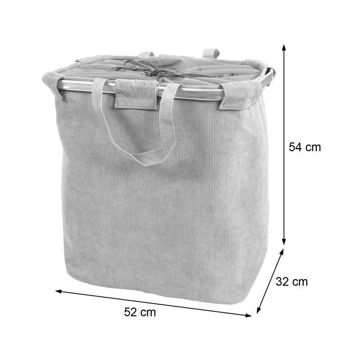 Wschesammler HWC-C34, Laundry Wschekorb Wschebehlter mit Kordelzug, 2 Fcher Henkel 54x52x32cm 89l ~ cord grau