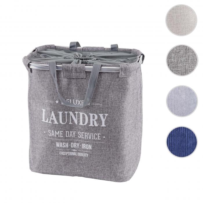 Wschesammler HWC-C34, Laundry Wschekorb Wschebehlter mit Kordelzug, 2 Fcher Henkel 54x52x32cm 89l ~ grau