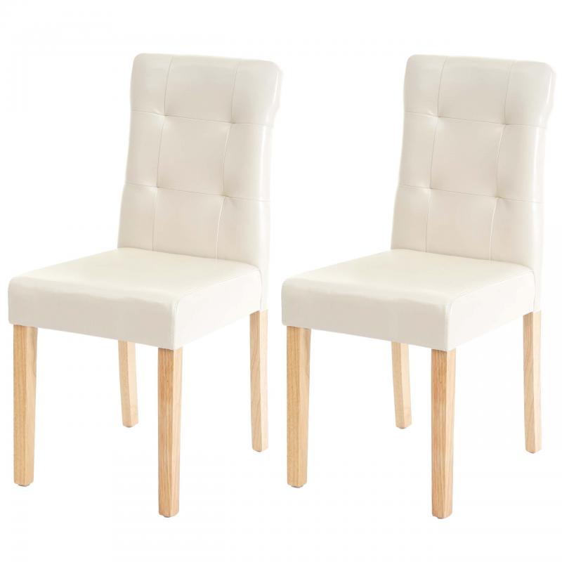 2er-Set Esszimmerstuhl HWC-E58, Stuhl Esssthle ~ Kunstleder creme, helle Beine