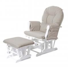 Relaxsessel HWC-C76, Schaukelstuhl Sessel Schwingstuhl mit Hocker ~ Stoff/Textil, creme, Gestell weiß