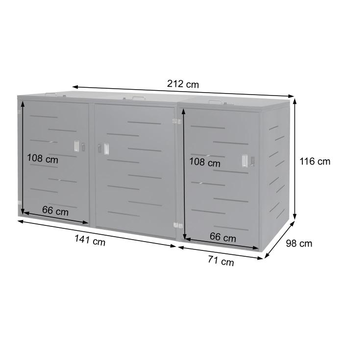 XL 3er-/6er-Mlltonnenverkleidung HWC-E83, Mlltonnenbox, erweiterbar 116x212x98cm ~ anthrazit Stahl, 100kg