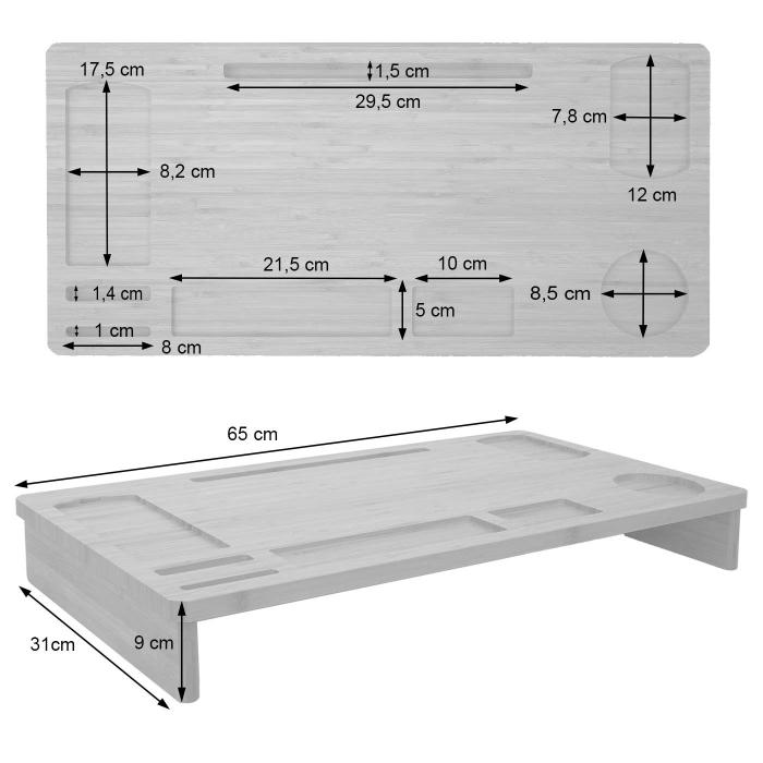 Monitorerhhung HWC-E85, Monitorstnder Tischorganizer Bildschirmerhhung, Bambus 9x65x31cm