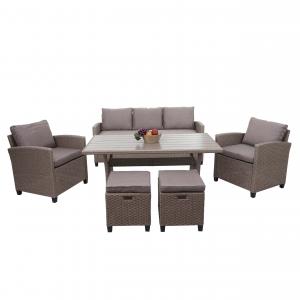 Poly-Rattan Garnitur HWC-E95, Garten-/Lounge-Set Sitzgruppe, Spun Poly halbrundes Rattan ~ grau-braun, Kissen grau