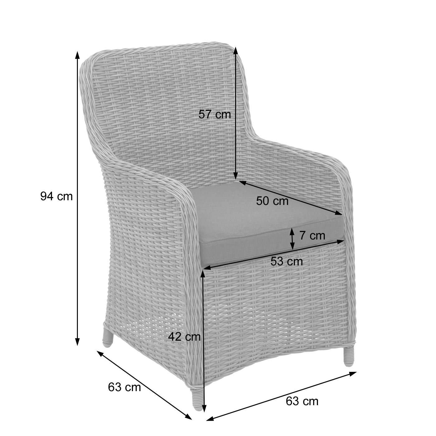 2x Poly-Rattan Stuhl HWC-E98 Bemassungsbild