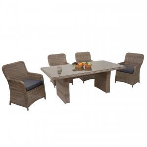 B-Ware (Kratzer SK2) | Poly-Rattan Garnitur HWC-E98, Sitzgruppe Lounge-Set Spun Poly halbrundes Rattan beige Kissen grau