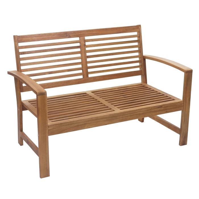 Gartenbank HWC-E99, Bank Sitzbank 2-Sitzer, Akazie Holz massiv MVG-zertifiziert 112cm, braun Polster creme