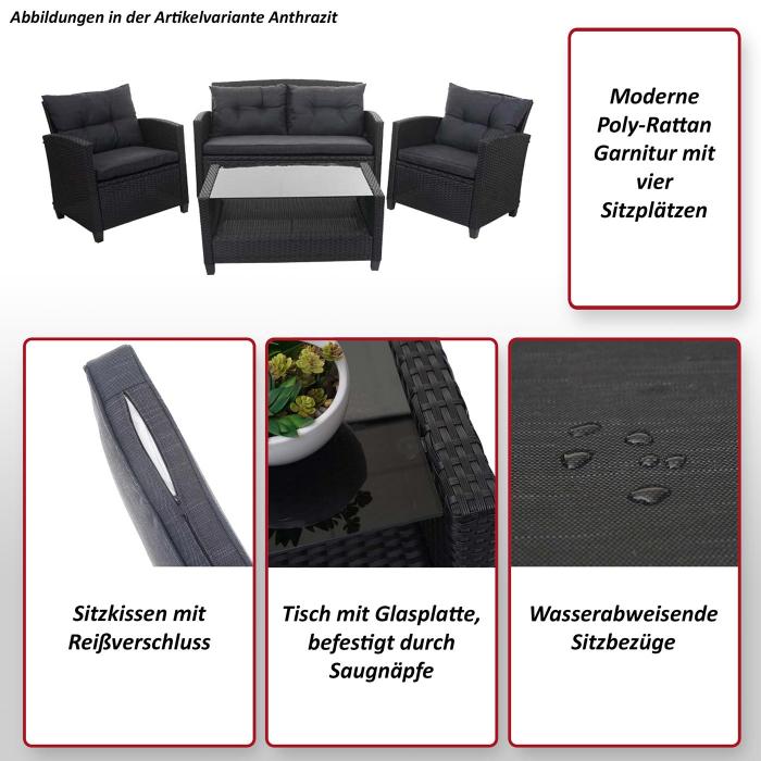 XXL Poly-Rattan Garnitur HWC-F10, Balkon-/Garten-/Lounge-Set Sitzgruppe, Sofa Sessel mit Kissen Spun Poly ~ anthrazit