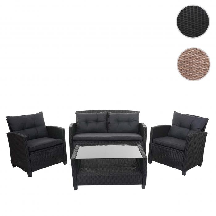 XXL Poly-Rattan Garnitur HWC-F10, Balkon-/Garten-/Lounge-Set Sitzgruppe, Sofa Sessel mit Kissen Spun Poly ~ anthrazit