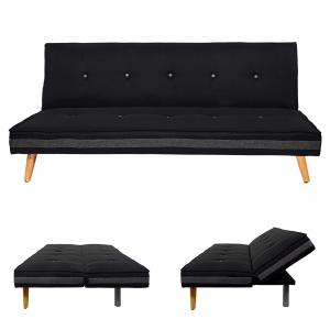 3er-Sofa Herstal, Couch Schlafsofa Gästebett Bettsofa 177cm ~ Textil, schwarz