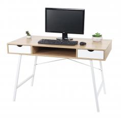 Schreibtisch HWC-E92, Bürotisch Computertisch, 3D-Struktur MVG-zertifiziert 120x60cm ~ naturbraun weiß
