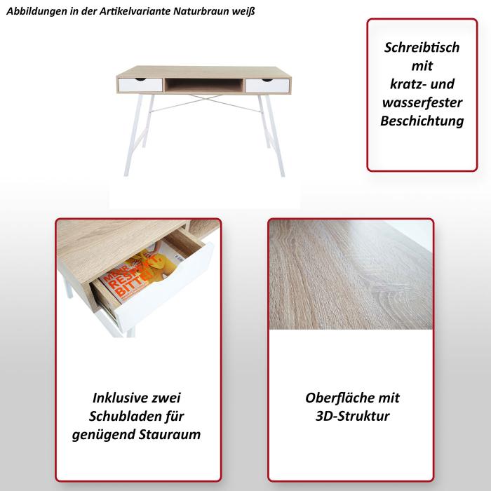 Schreibtisch HWC-E92, Brotisch Computertisch, 3D-Struktur 120x60cm ~ naturbraun wei