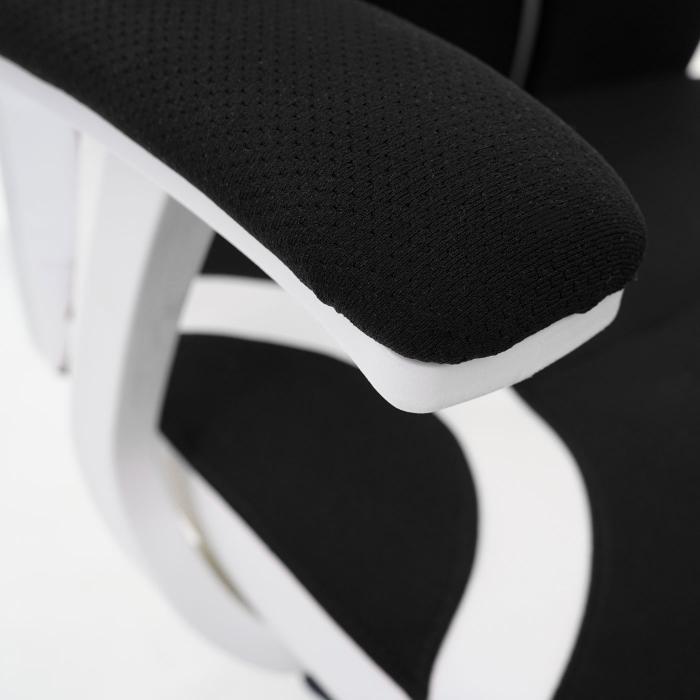 Brostuhl HWC-F12, Schreibtischstuhl Drehstuhl Racing-Chair, Sliding-Funktion Stoff/Textil + Kunstleder ~ schwarz/wei