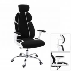 Bürostuhl HWC-F12, Schreibtischstuhl Drehstuhl Racing-Chair, Sliding-Funktion Stoff/Textil + Kunstleder ~ schwarz/weiß