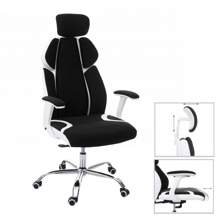 Brostuhl HWC-F12, Schreibtischstuhl Drehstuhl Racing-Chair, Sliding-Funktion Stoff/Textil + Kunstleder ~ schwarz/wei