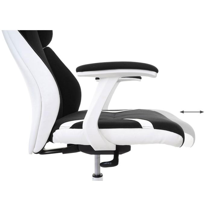 Brostuhl HWC-F12, Schreibtischstuhl Drehstuhl Racing-Chair, Sliding-Funktion Stoff/Textil + Kunstleder ~ schwarz/wei