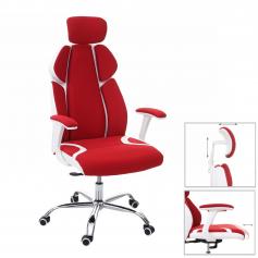 Bürostuhl HWC-F12, Schreibtischstuhl Drehstuhl Chefsessel, Sliding-Funktion Stoff/Textil + Kunstleder ~ rot/weiß