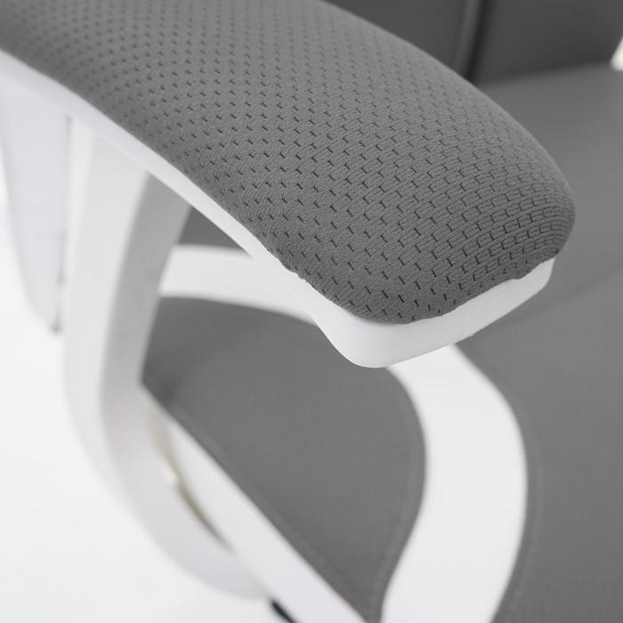 Brostuhl HWC-F12, Schreibtischstuhl Drehstuhl Racing-Chair, Sliding-Funktion Stoff/Textil + Kunstleder ~ grau/wei