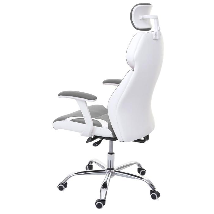 Brostuhl HWC-F12, Schreibtischstuhl Drehstuhl Racing-Chair, Sliding-Funktion Stoff/Textil + Kunstleder ~ grau/wei