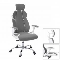 Bürostuhl HWC-F12, Schreibtischstuhl Drehstuhl Racing-Chair, Sliding-Funktion Stoff/Textil + Kunstleder ~ grau/weiß
