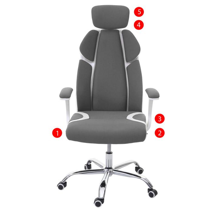 Brostuhl HWC-F12, Schreibtischstuhl Drehstuhl Racing-Chair, Sliding-Funktion Stoff/Textil + Kunstleder ~ grau/wei
