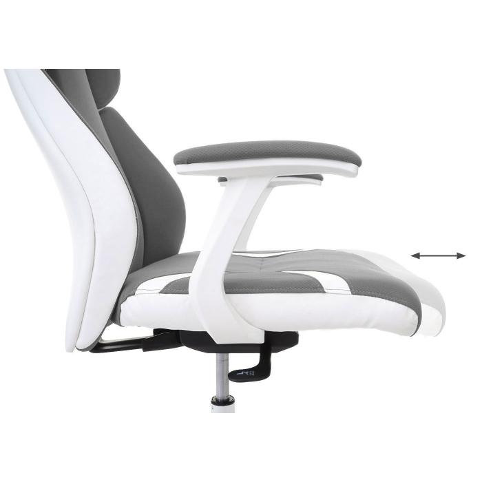 Brostuhl HWC-F12, Schreibtischstuhl Drehstuhl Racing-Chair, Sliding-Funktion Stoff/Textil + Kunstleder ~ grau/wei