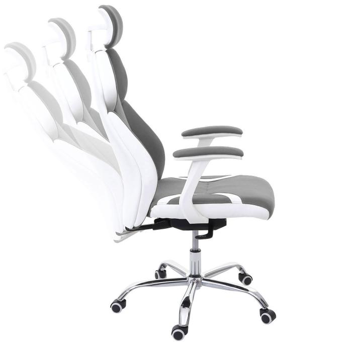 Brostuhl HWC-F12, Schreibtischstuhl Drehstuhl Racing-Chair, Sliding-Funktion Stoff/Textil + Kunstleder ~ grau/wei