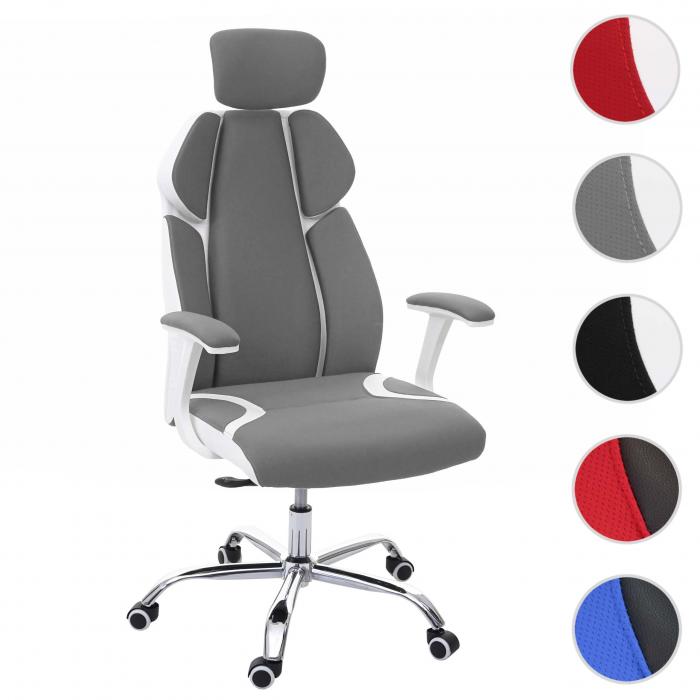 Brostuhl HWC-F12, Schreibtischstuhl Drehstuhl Racing-Chair, Sliding-Funktion Stoff/Textil + Kunstleder ~ grau/wei