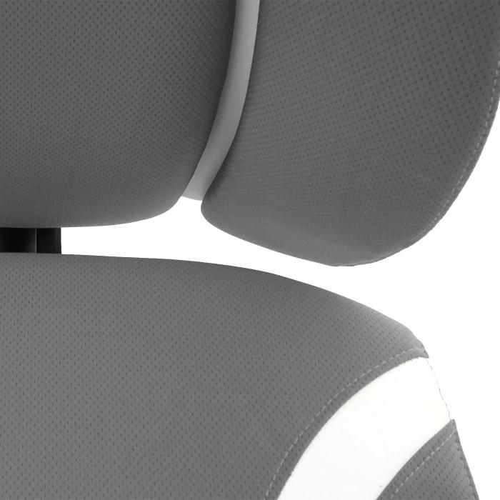 Brostuhl HWC-F12, Schreibtischstuhl Drehstuhl Racing-Chair, Sliding-Funktion Stoff/Textil + Kunstleder ~ grau/wei