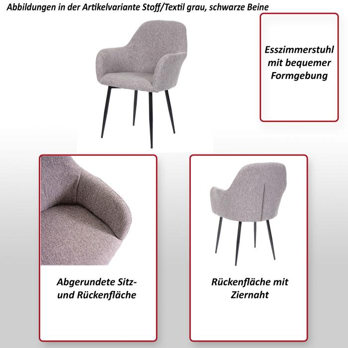 6er-Set Esszimmerstuhl HWC-F18, Stuhl Kchenstuhl, Retro Design ~ Stoff/Textil grau, schwarze Beine