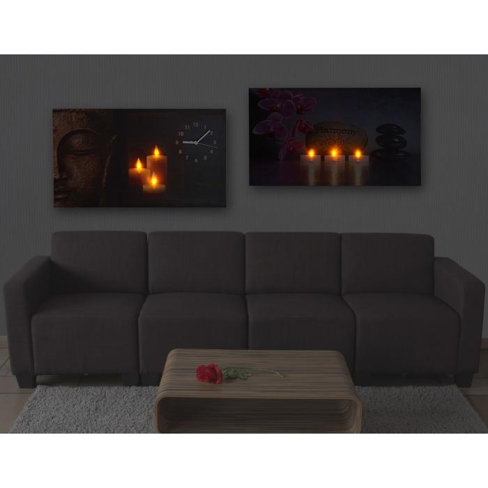 2er-Set LED-Bild, Leinwandbild Leuchtbild Wandbild, Timer Buddha/Harmony Wanduhr 70x40cm